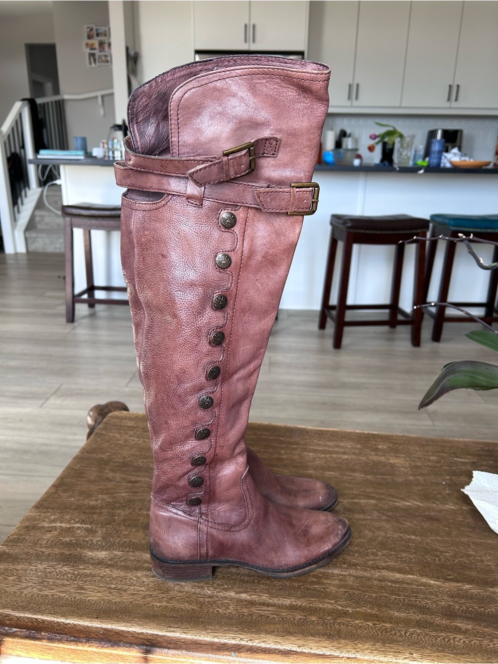 Sam Edelman Pierce Knee High Button Detail Boots Brown Leather Equestrian Boho
